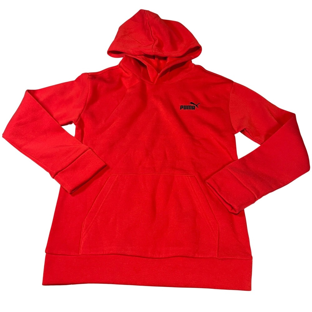 Puma Kids Essential Basics Poly Fleece Pullover‎ Hoodie Red Large 14-16 NEW